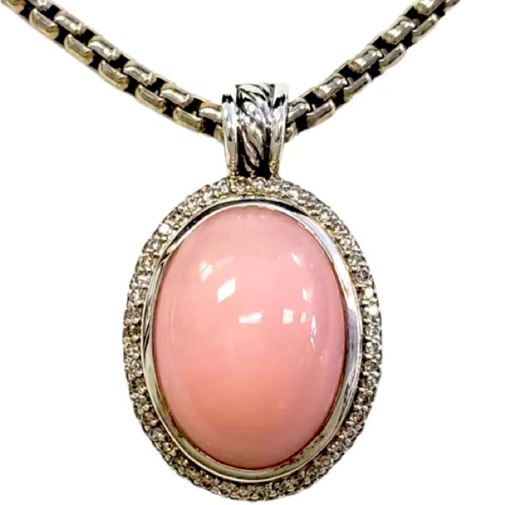 David Yurman Rose Quartz Albion Diamond Pendant Necklace with chain